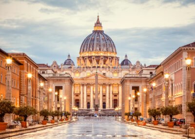 St. Peter's Basilica in the evening from Via della Conciliazione
